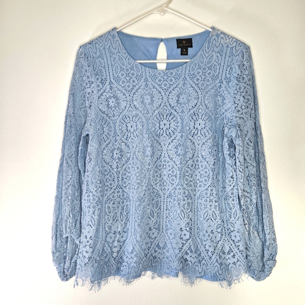 Worthington Light Blue Lace Blouse Sz S